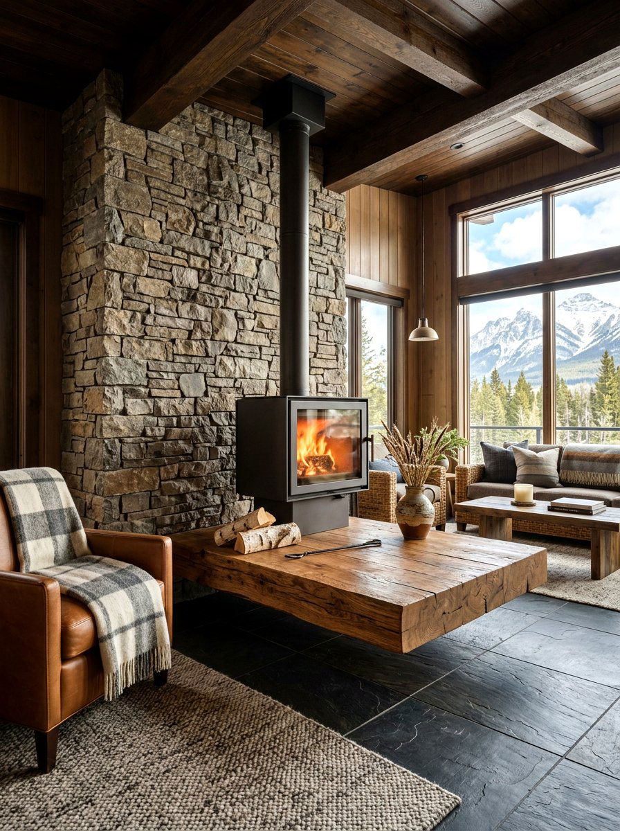 Floating Wood Hearth - 30 fireplace hearth ideas