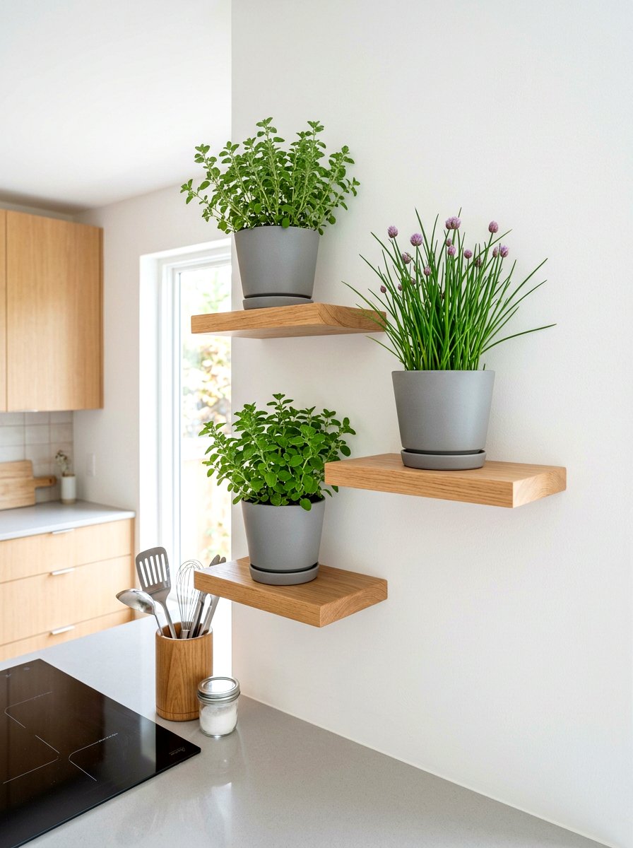 Floating Wood Herb Shelf - 30 indoor herb shelf ideas
