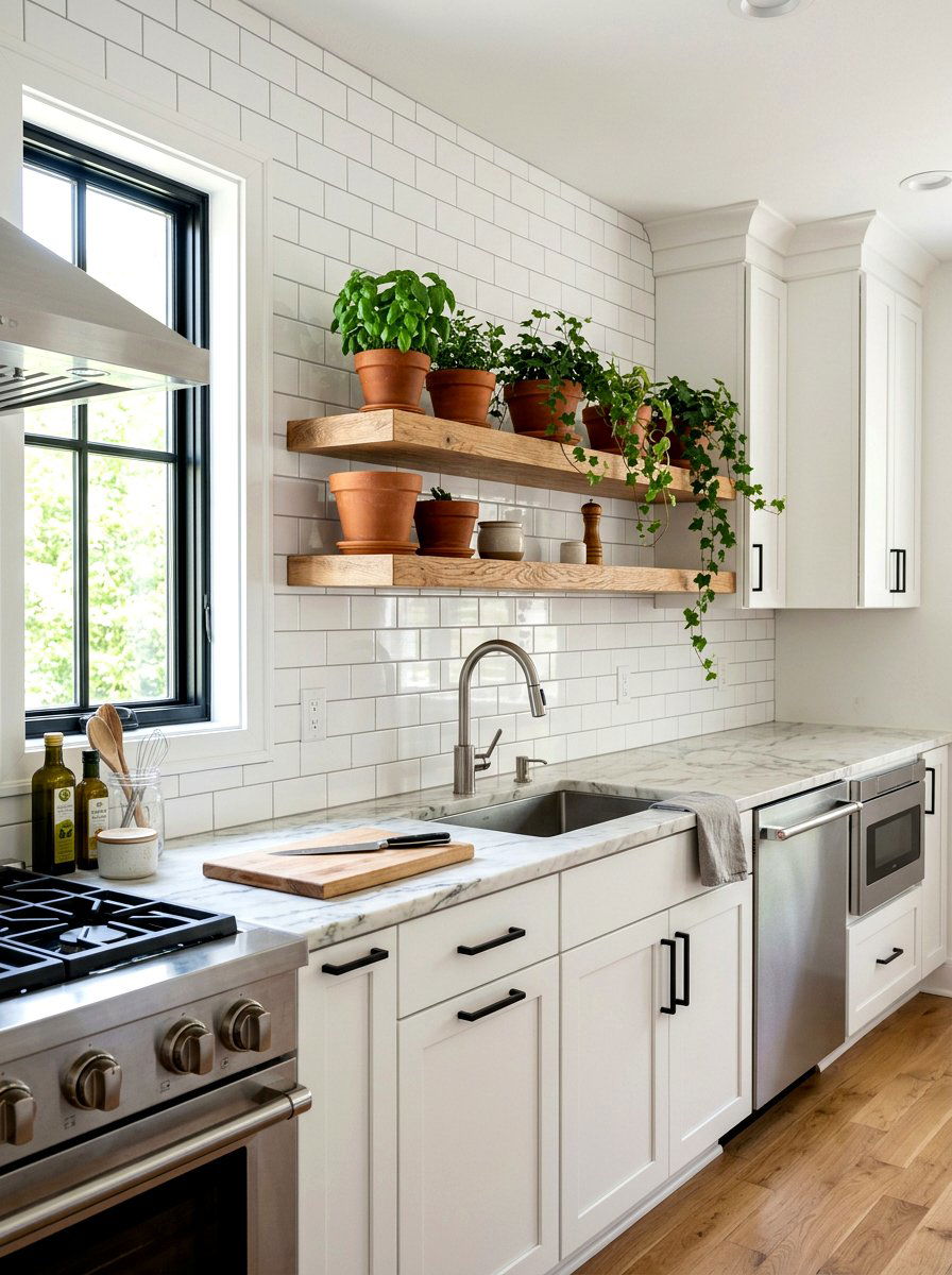 Floating Wood Kitchen Shelf - 30 kitchen plant shelf ideas