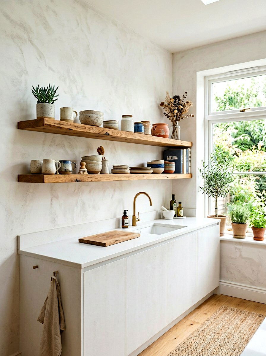 Floating Wood Kitchen Shelves - 30 organic modern kitchen ideas