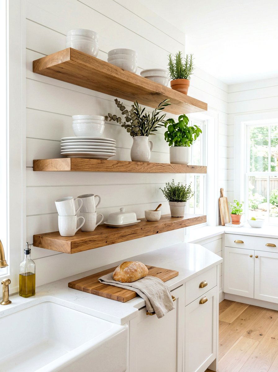 Floating Wood Kitchen Shelves - 30 open shelving kitchen decor ideas