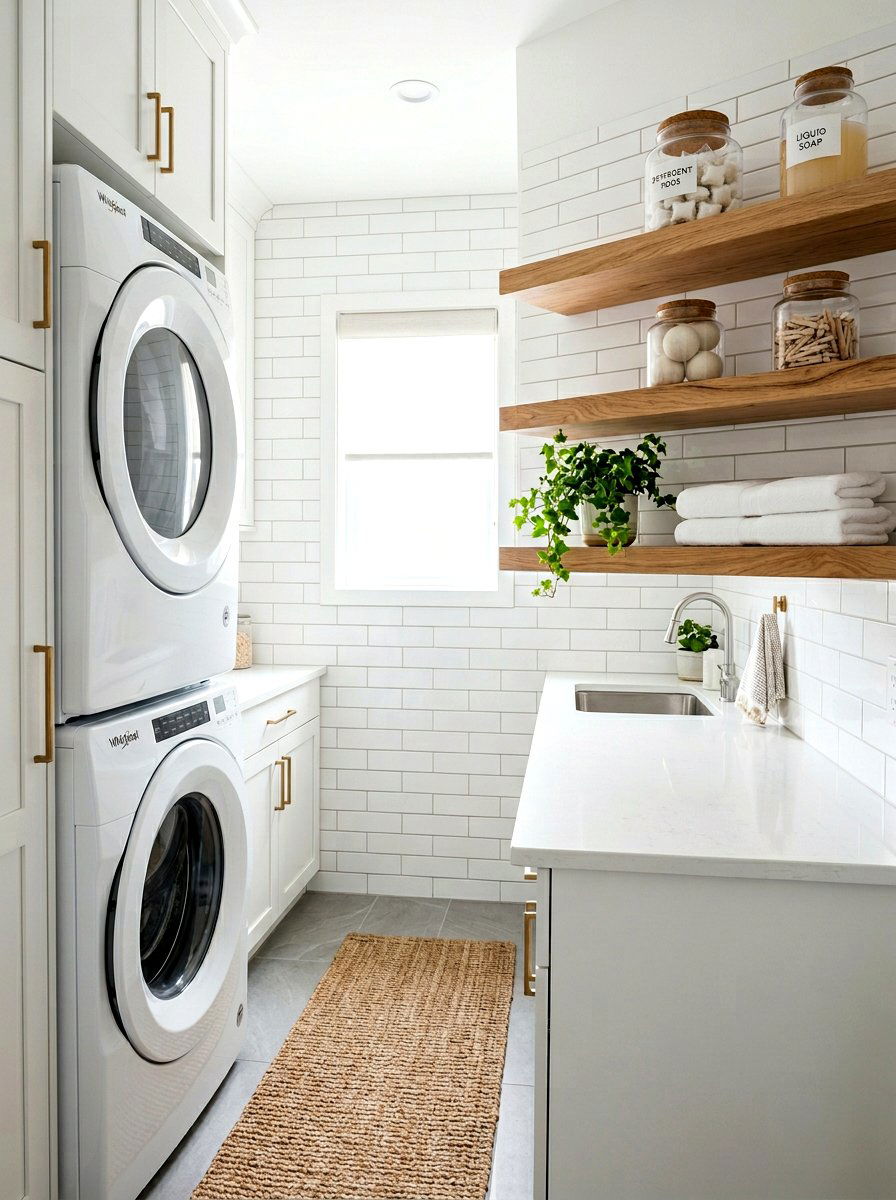 Floating Wood Laundry Shelf - 30 detergent shelf ideas