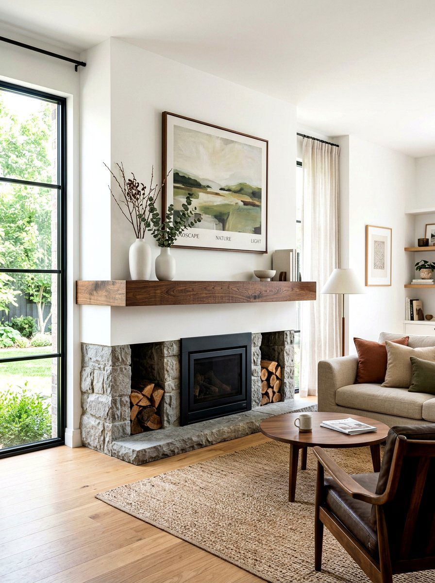 Floating Wood Mantel - 30 traditional fireplace mantel ideas