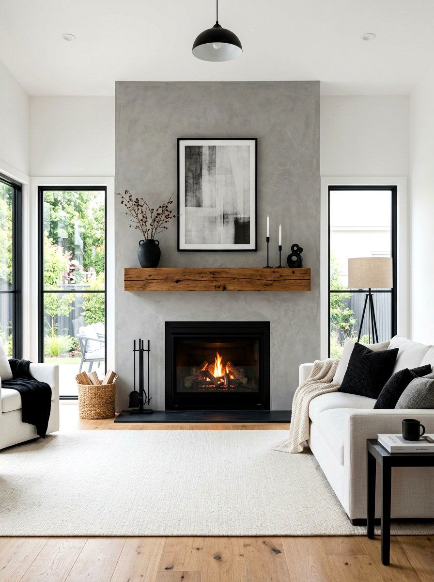 Floating Wood Mantel Fireplace - 30 modern fireplace surround ideas