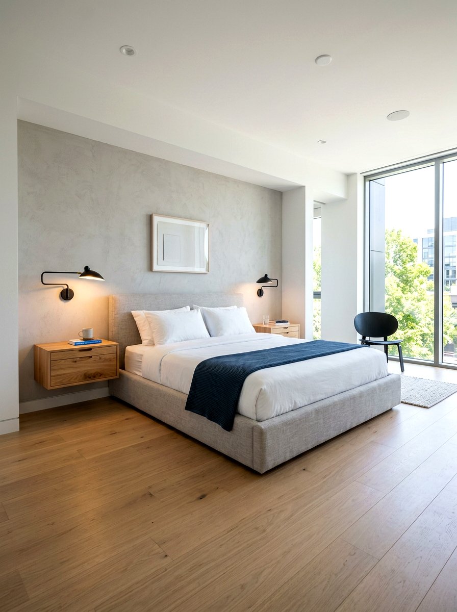 Floating Wood Nightstand Bedroom - 30 earthy minimalist bedroom ideas