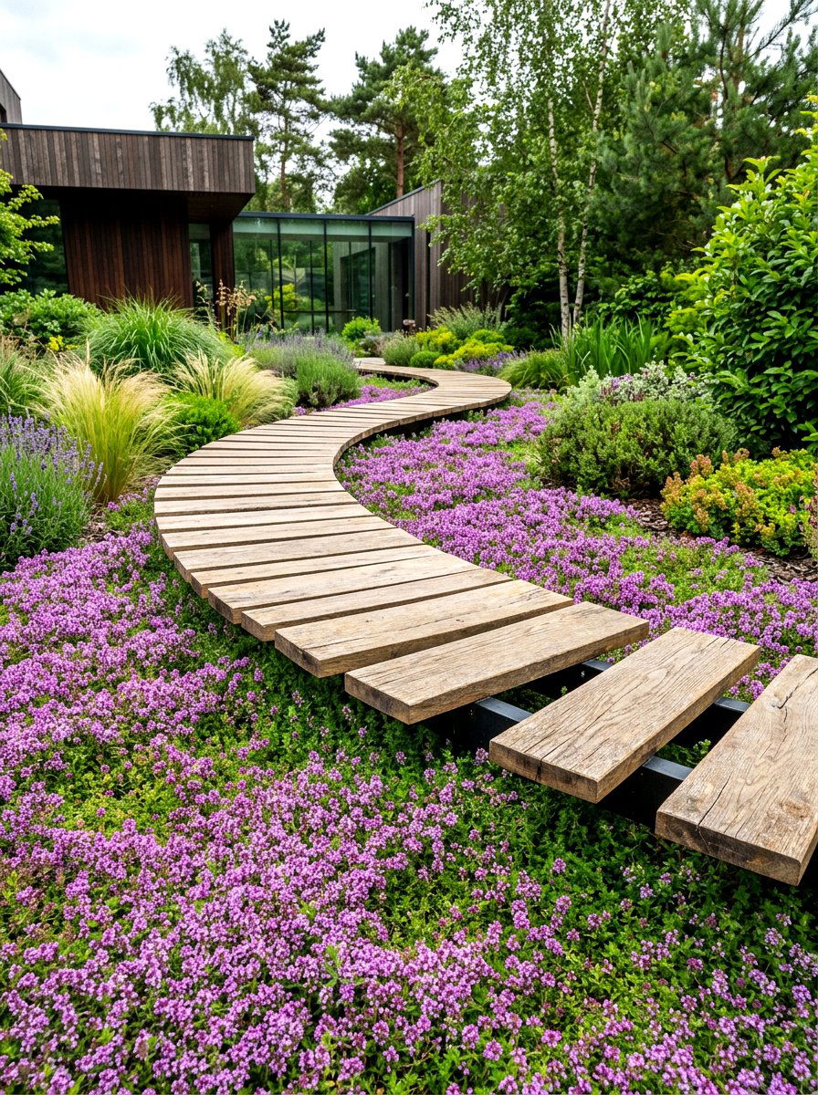 Floating Wood Path - 30 boardwalk garden path ideas