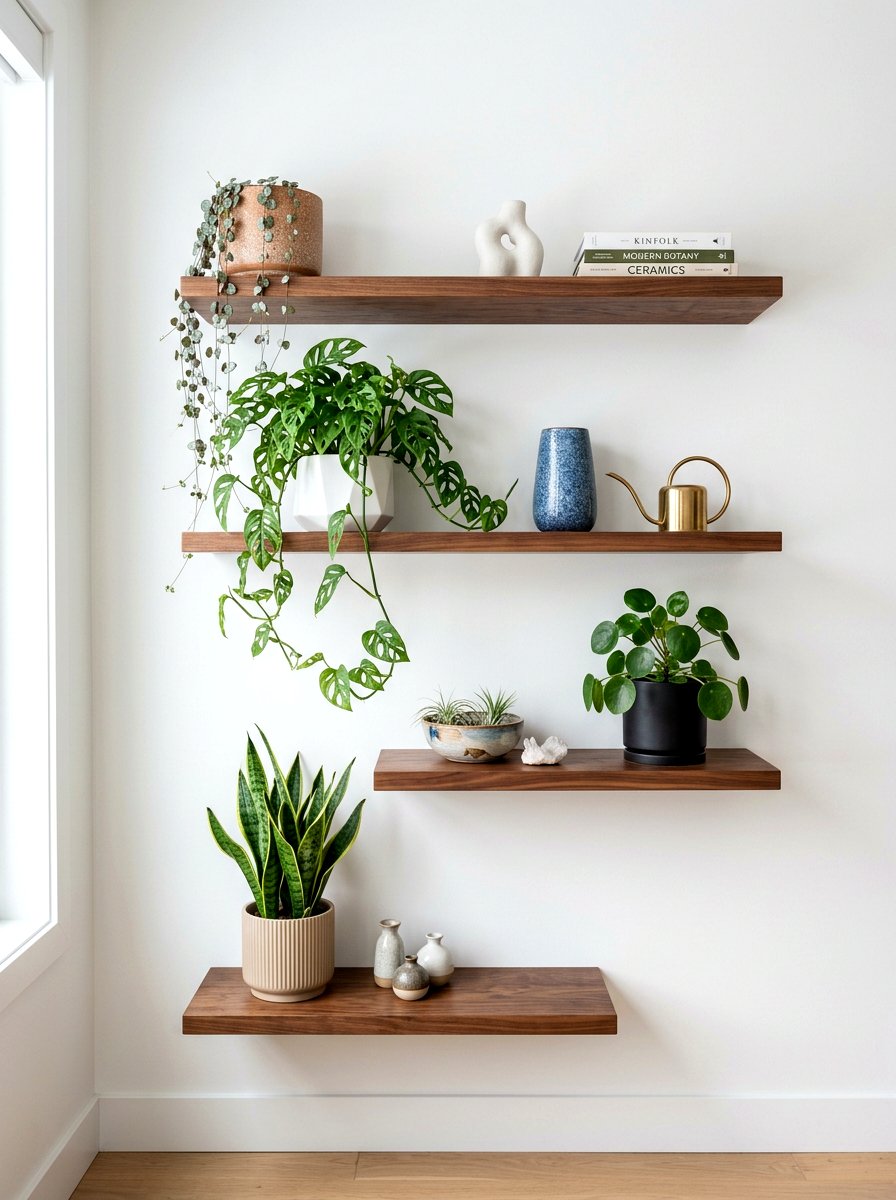 Floating Wood Plant Shelf - 30 vertical garden shelf ideas