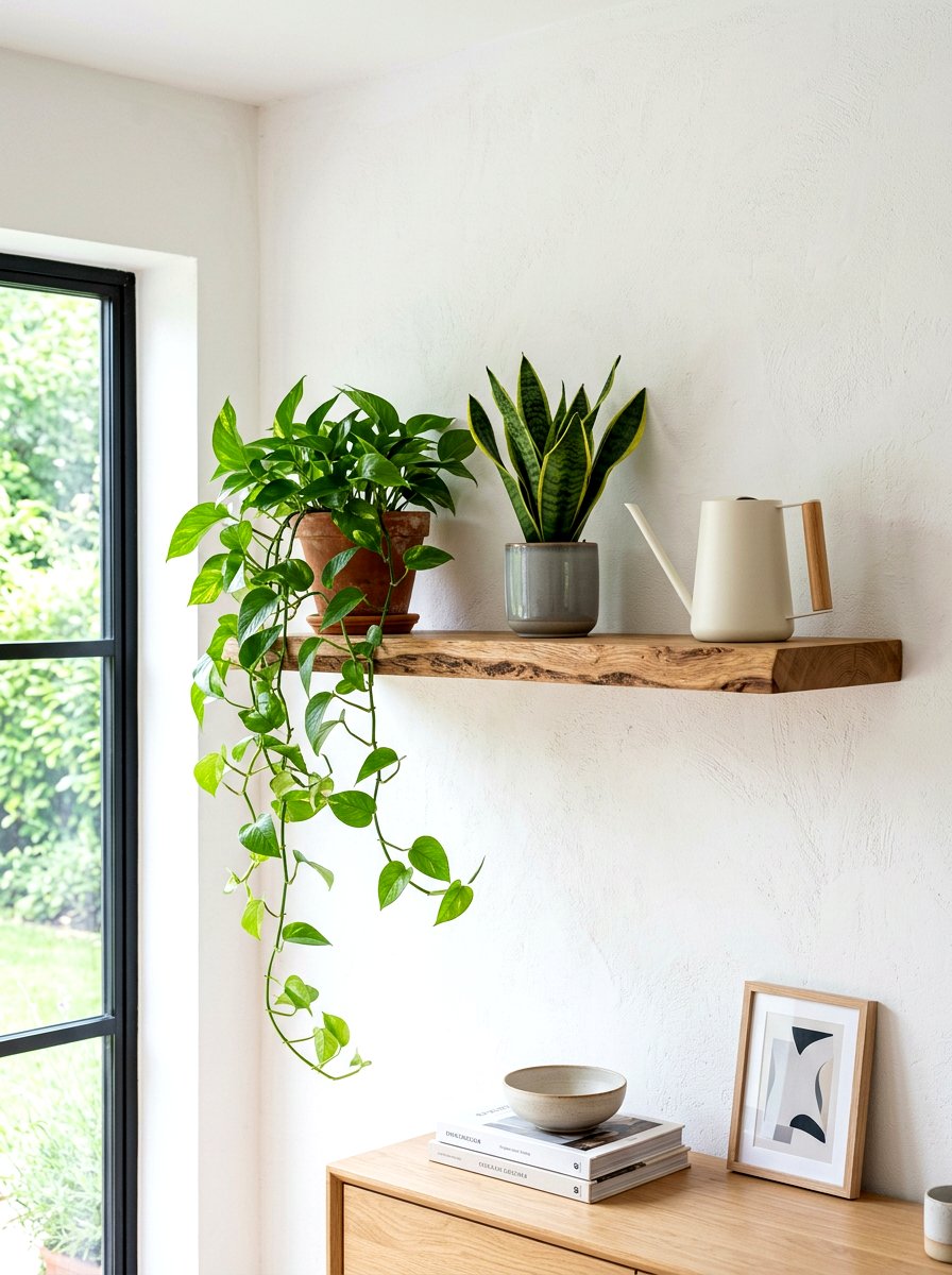 Floating Wood Plant Shelf - 30 houseplant shelf ideas