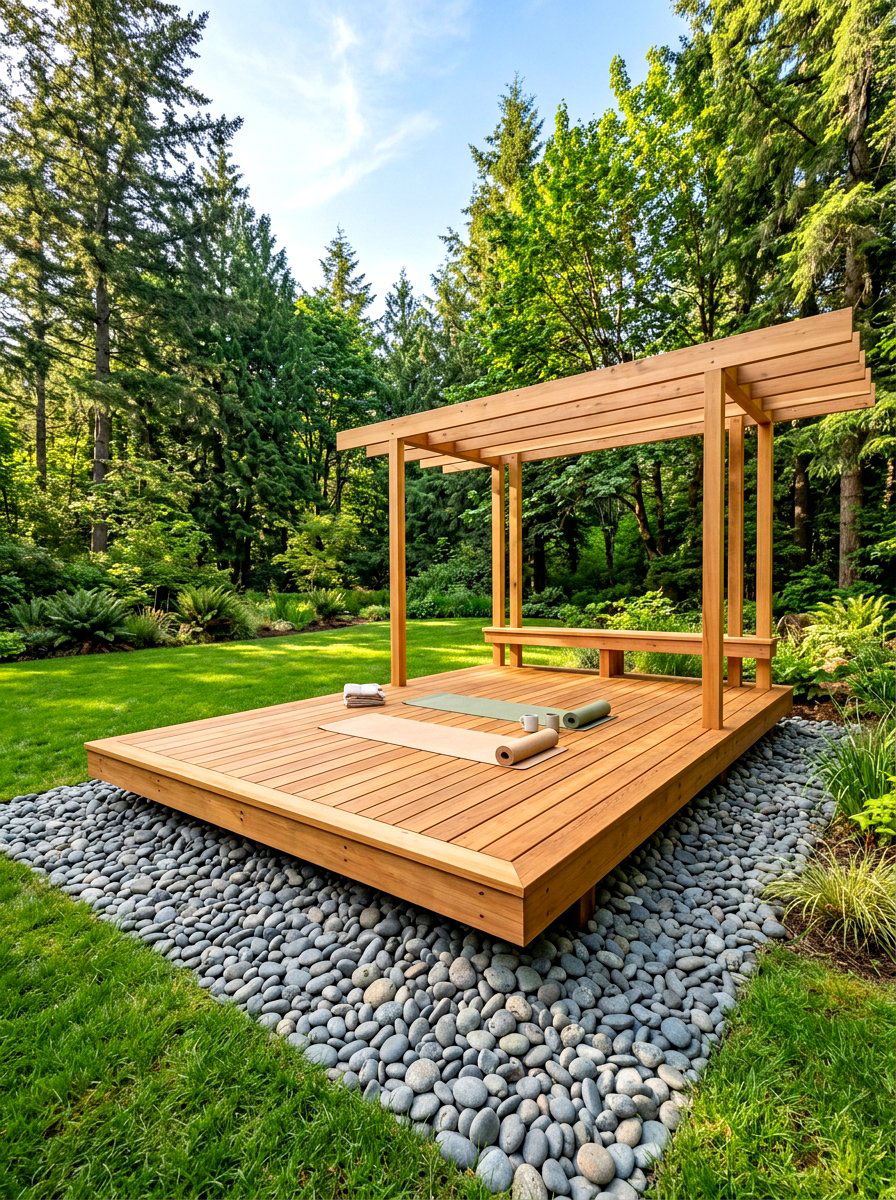 Floating Wood Platform - 30 backyard yoga deck ideas