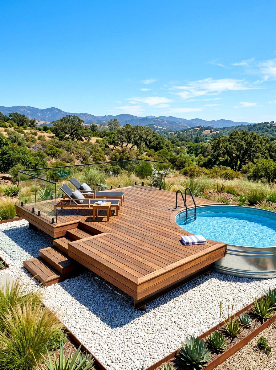 Floating Wood Pool Platform - 30 stock tank pool deck ideas