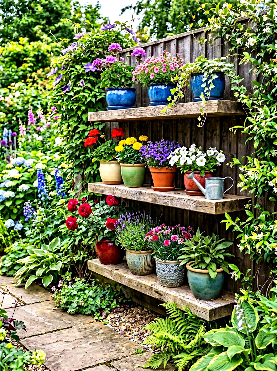 Floating Wood Shelf - 30 fence planter ideas