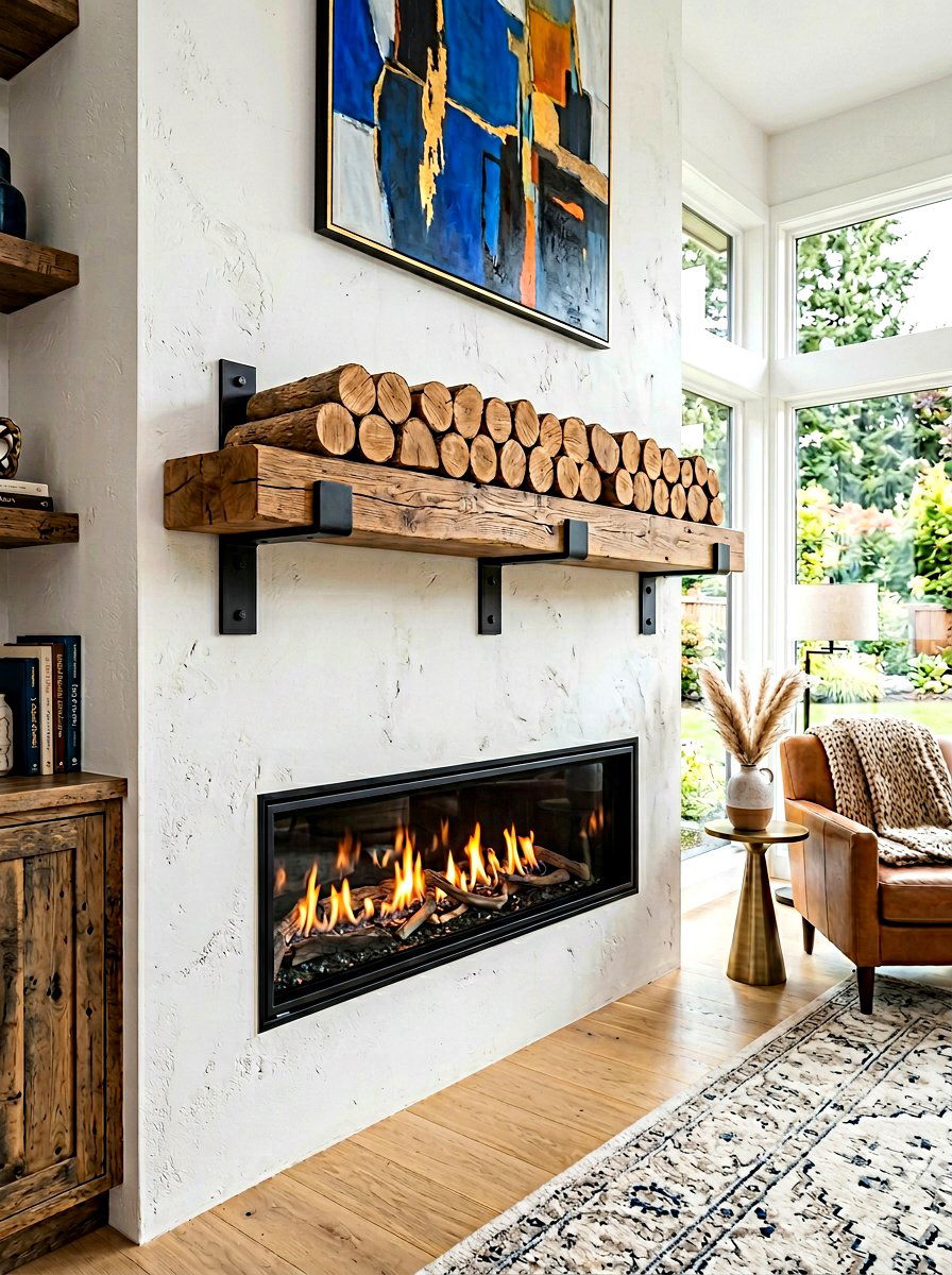 Floating Wood Shelf - 30 firewood rack ideas