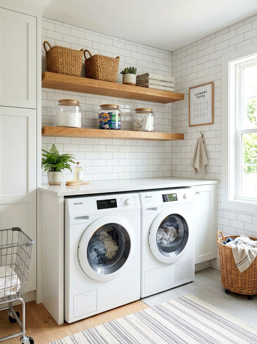 Floating Wood Shelves - 30 laundry room shelf ideas