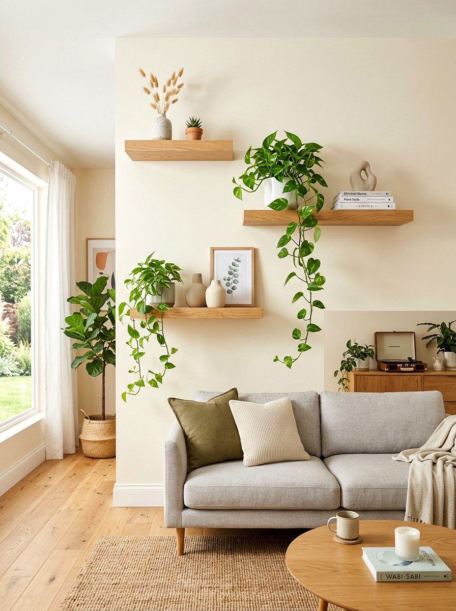 Floating Wood Shelves - 30 living room shelf decor ideas