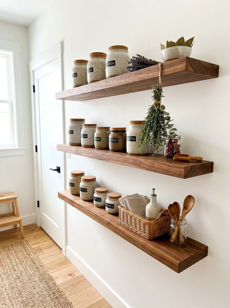 Floating Wood Shelves - 30 pantry shelving ideas