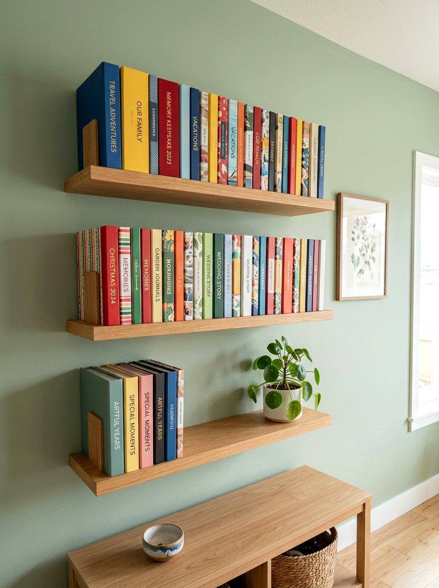 Floating Wood Shelves - 30 scrapbook storage ideas