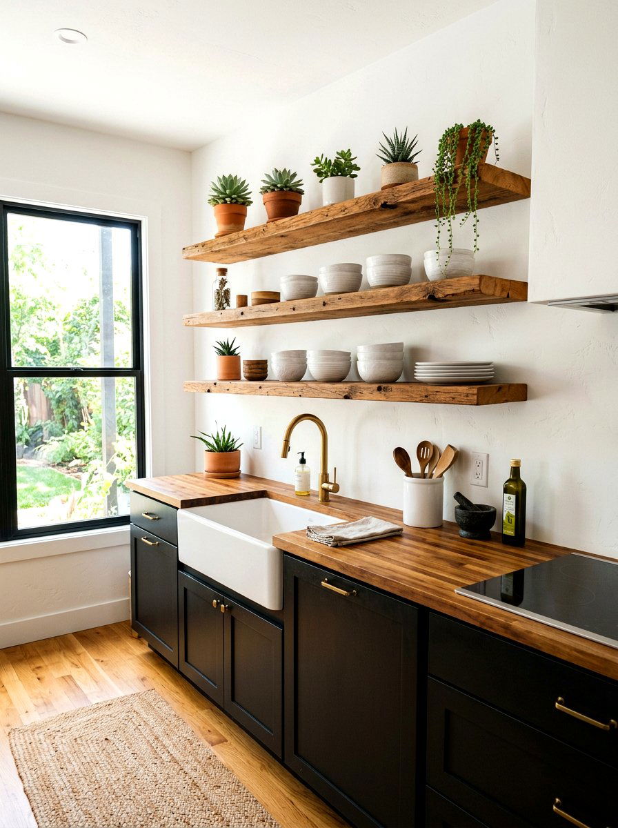 Floating Wood Shelves - 30 beach house kitchen ideas