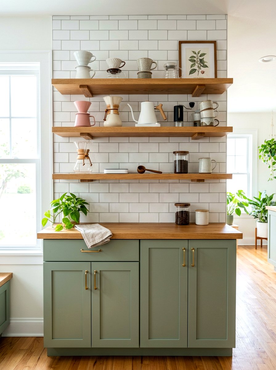 Floating Wood Shelves - 30 coffeehouse kitchen decor ideas
