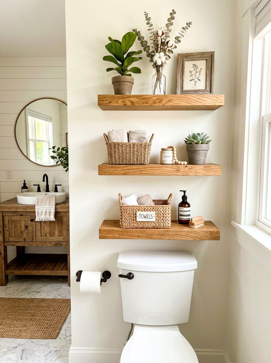 Floating Wood Shelves Bathroom - 30 TikTok bathroom decor ideas