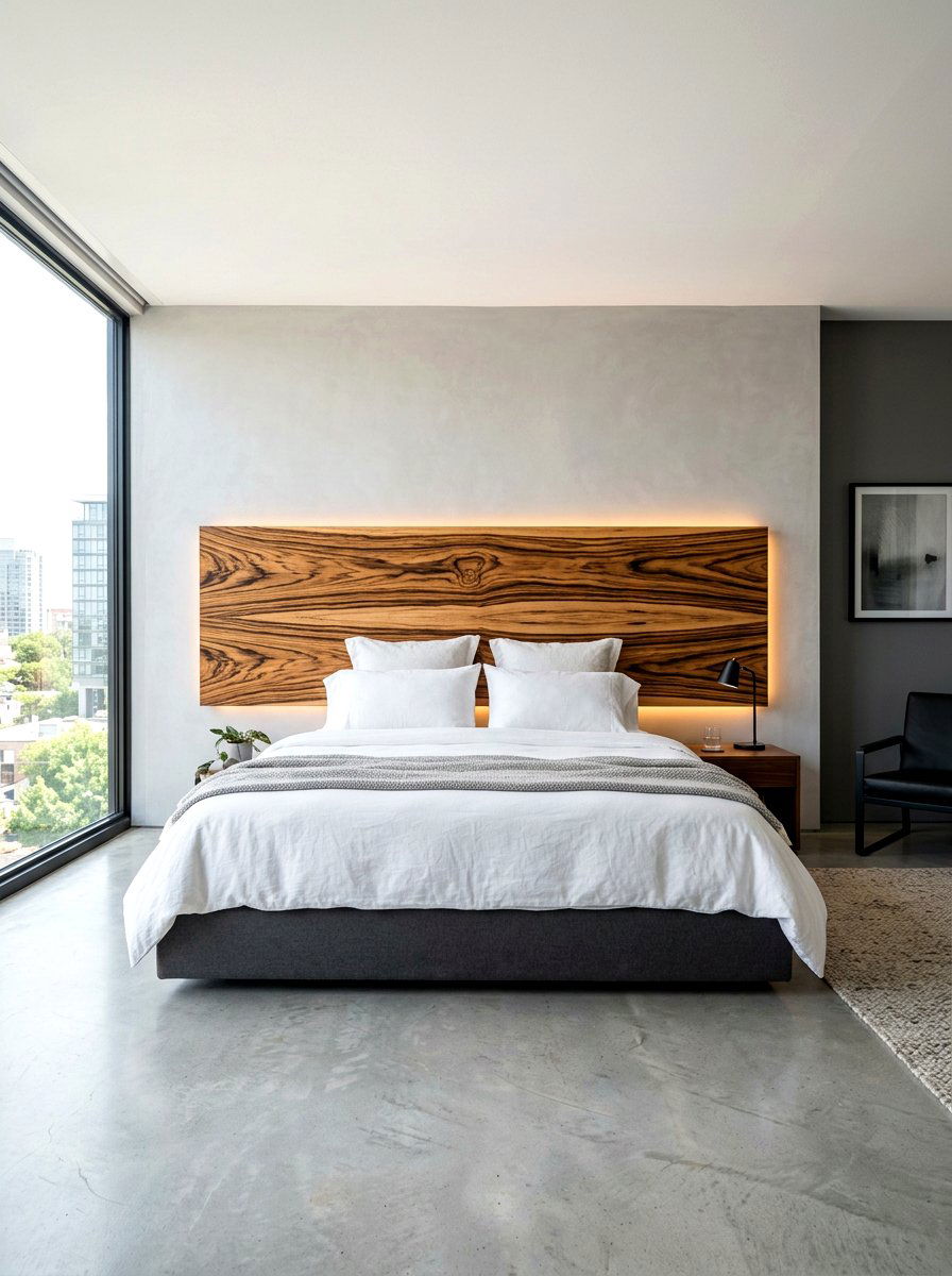 Floating Wood Slab Headboard - 30 oversized headboard ideas