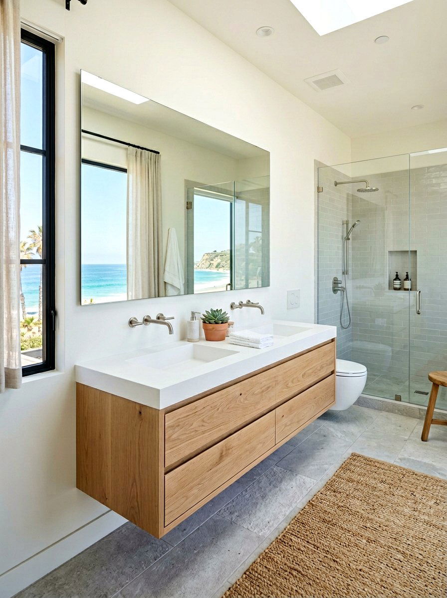 Floating Wood Vanity - 30 seaside bathroom ideas