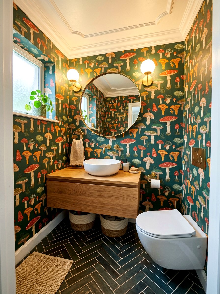 Floating Wood Vanity - 30 mushroom powder room ideas