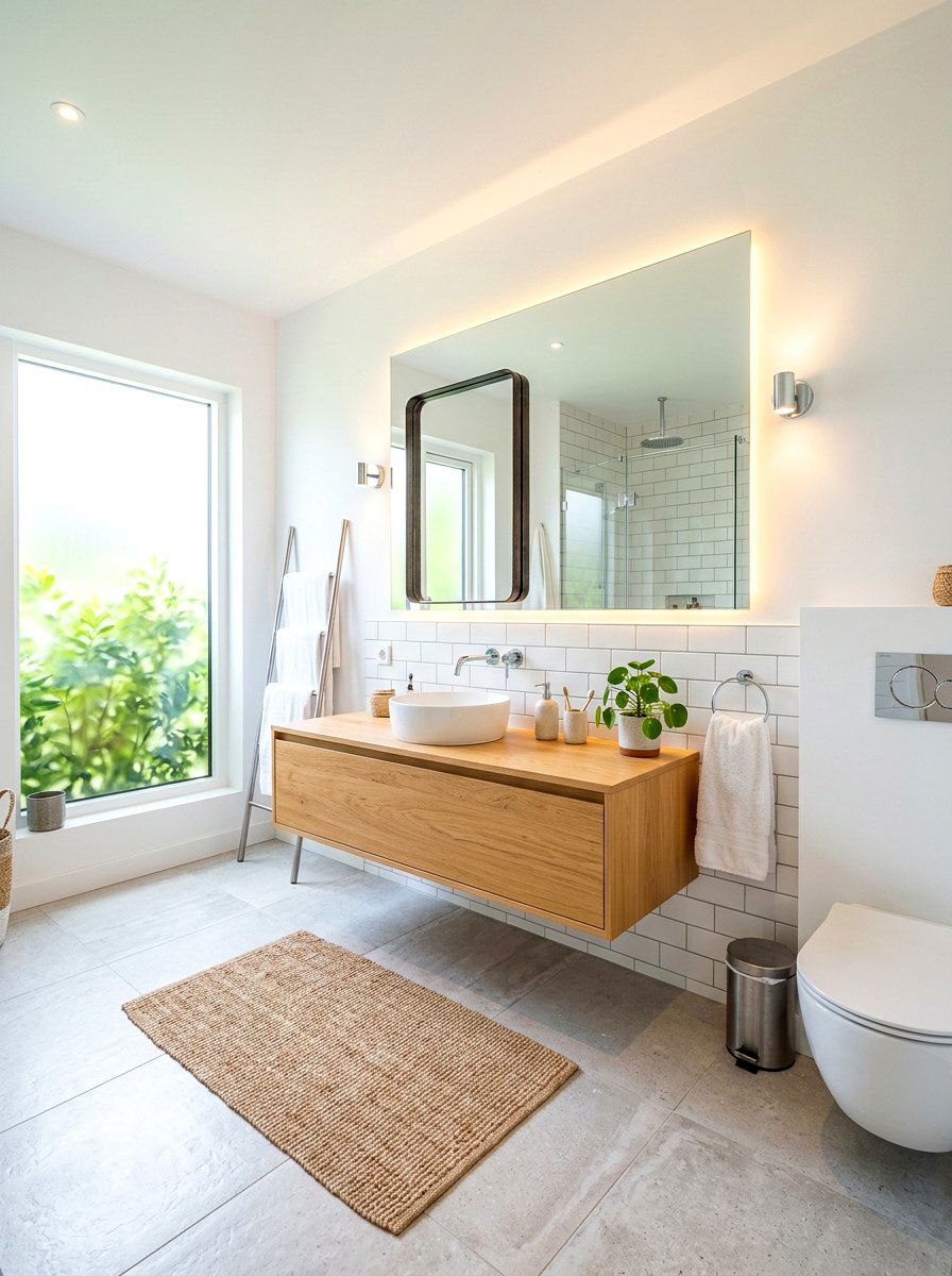 Floating Wood Vanity - 30 sound bath bathroom ideas