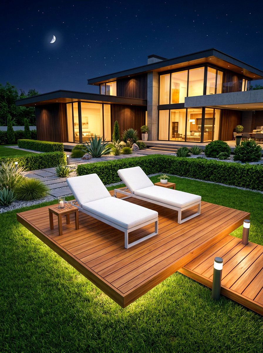 Floating Wooden Platform - 30 stargazing backyard lounge ideas