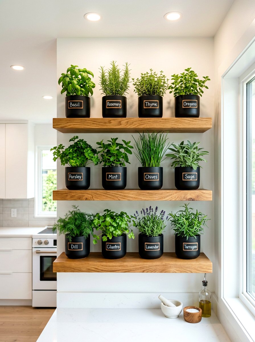 Floating Wooden Shelves For Herbs - 30 small herb garden ideas