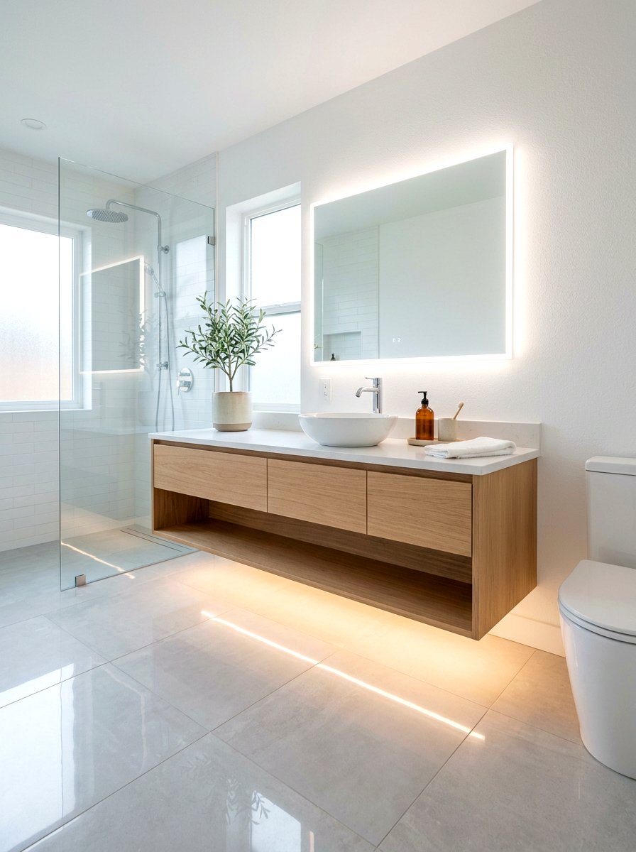 Floating bathroom vanity light - 30 circadian bathroom lighting ideas