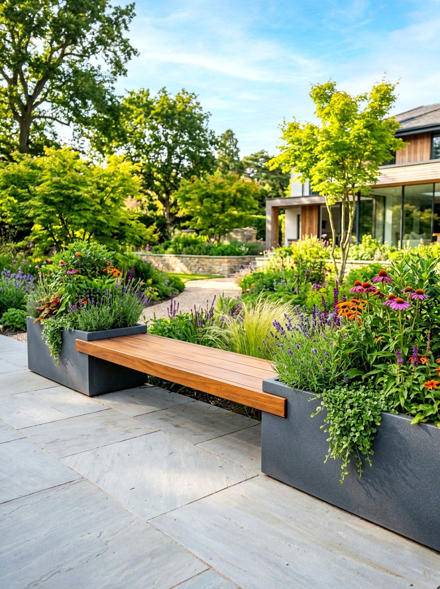 Floating bench raised bed - 30 modern raised bed ideas