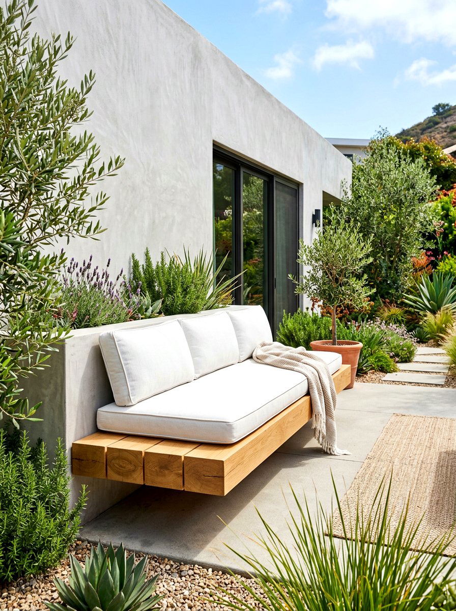 Floating bench - 30 city backyard garden ideas
