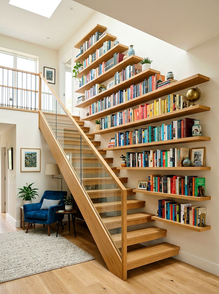 Floating bookshelves - 30 staircase wall ideas