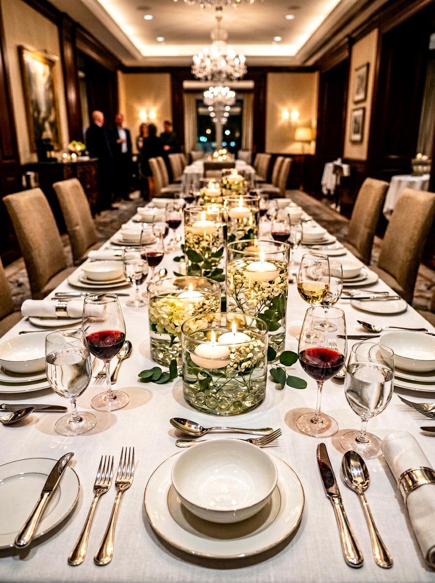 Floating candle water centerpiece - 30 New Year table decor ideas