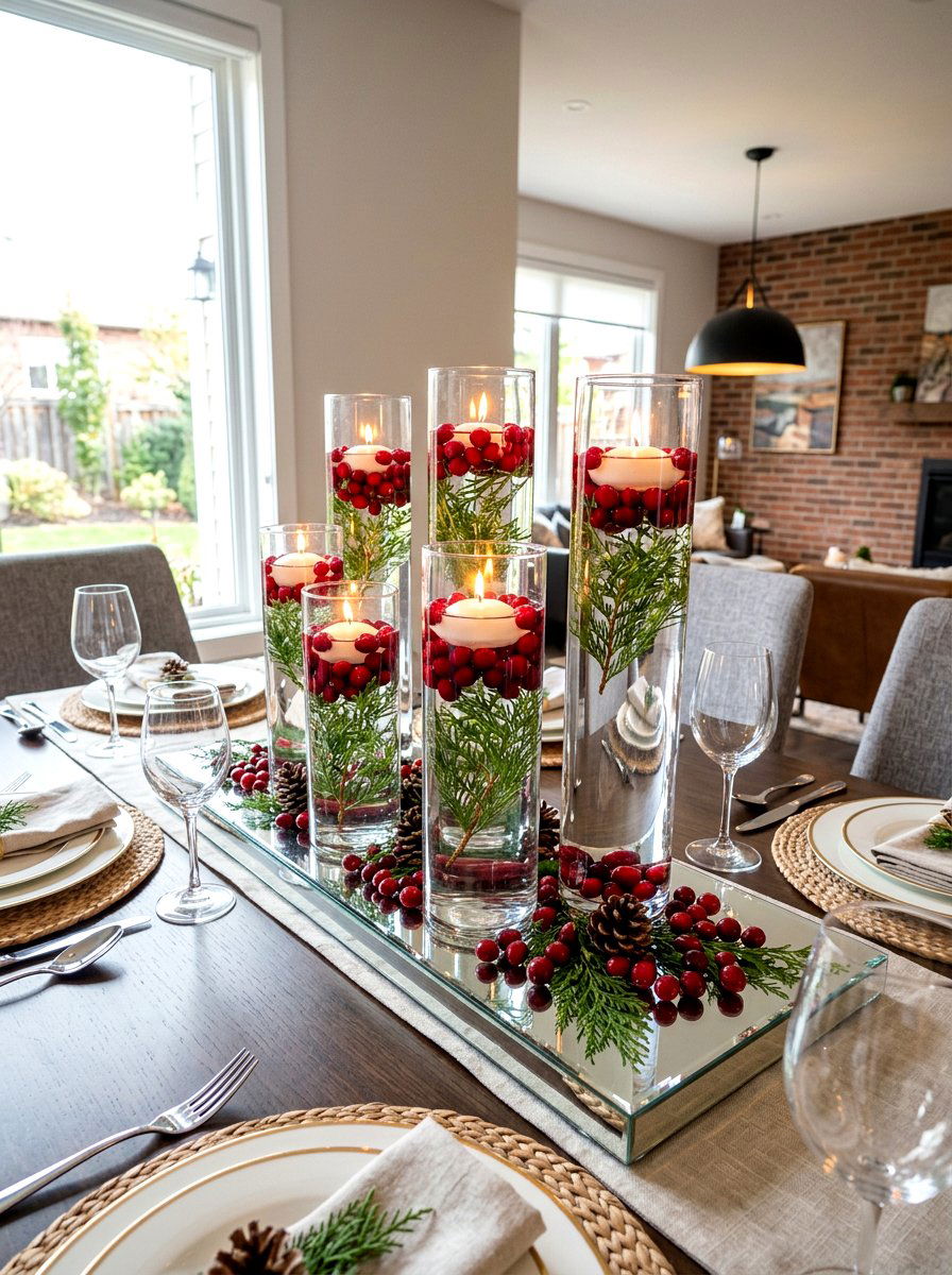 Floating candles with cranberries - 30 candle heavy fall decor ideas
