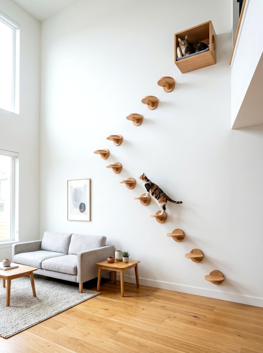 Floating cat steps - 30 pet nook apartment ideas