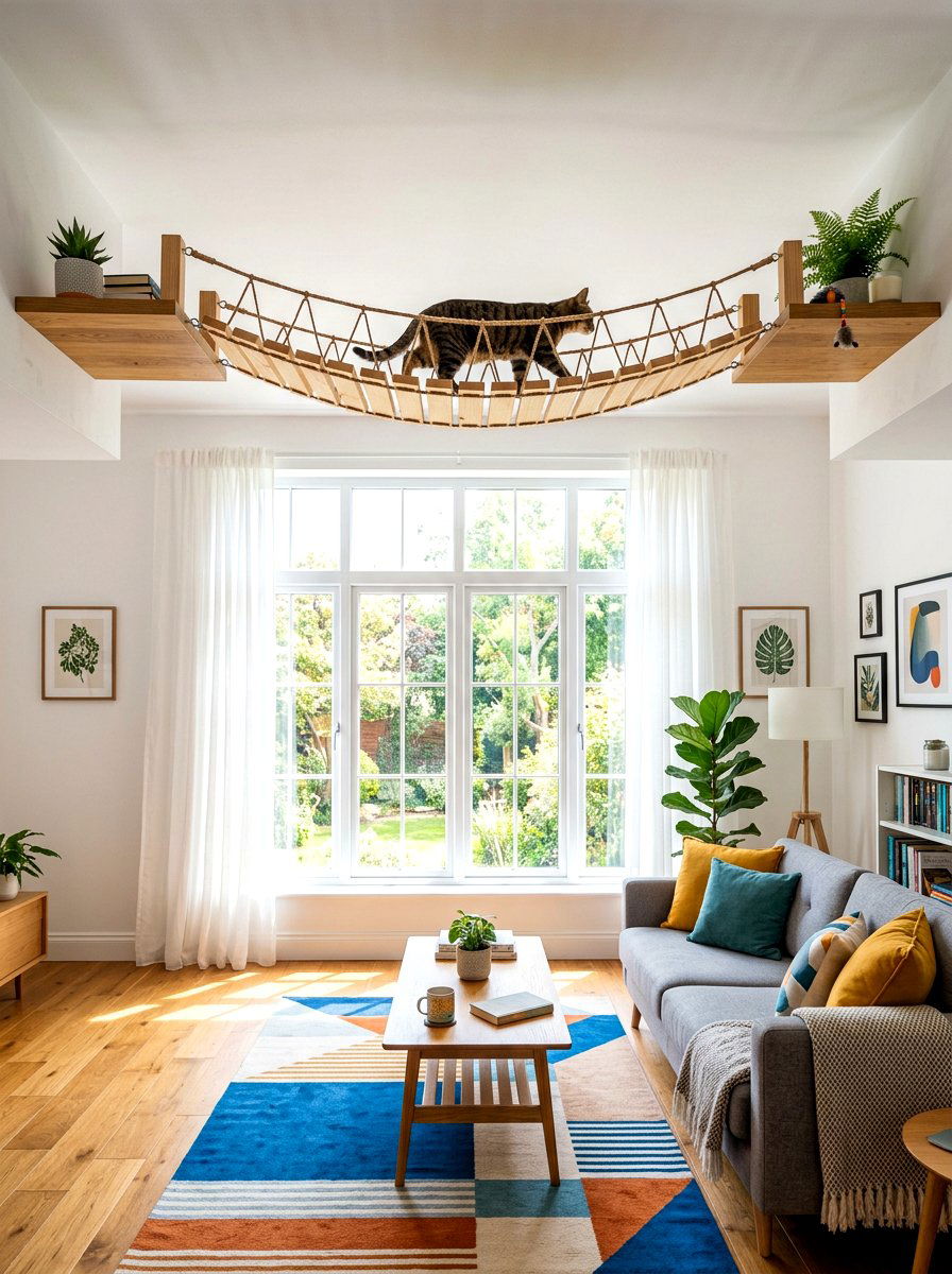 Floating cat wall bridge - 30 cat climbing wall ideas