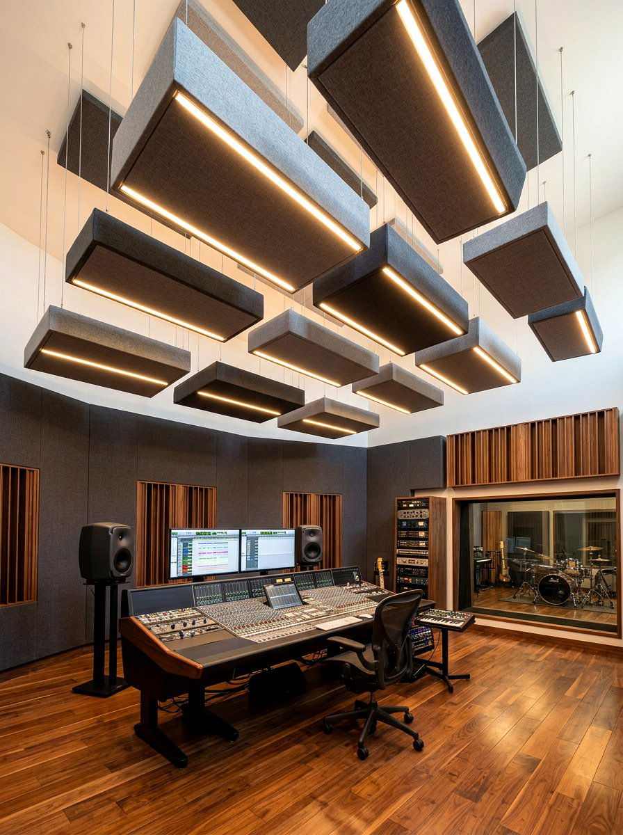 Floating ceiling acoustic clouds - 30 recording room ideas