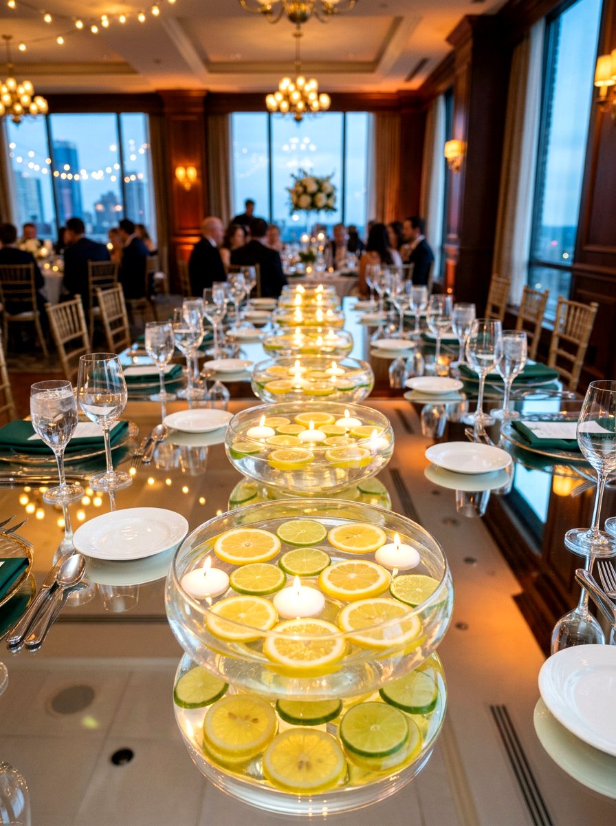 Floating citrus slice centerpieces - 30 lemon tablescape ideas