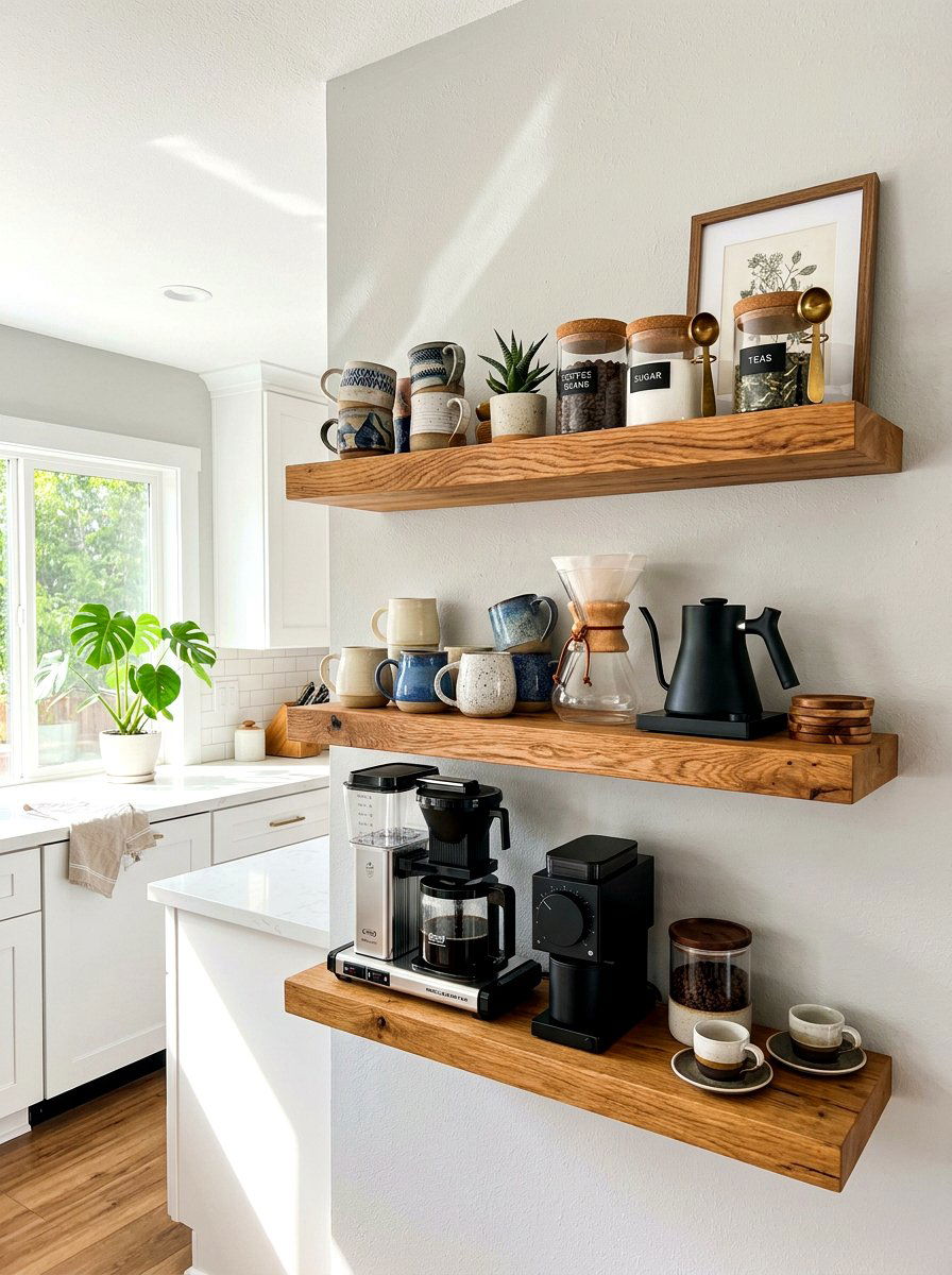 Floating coffee shelves - 30 coffee station ideas