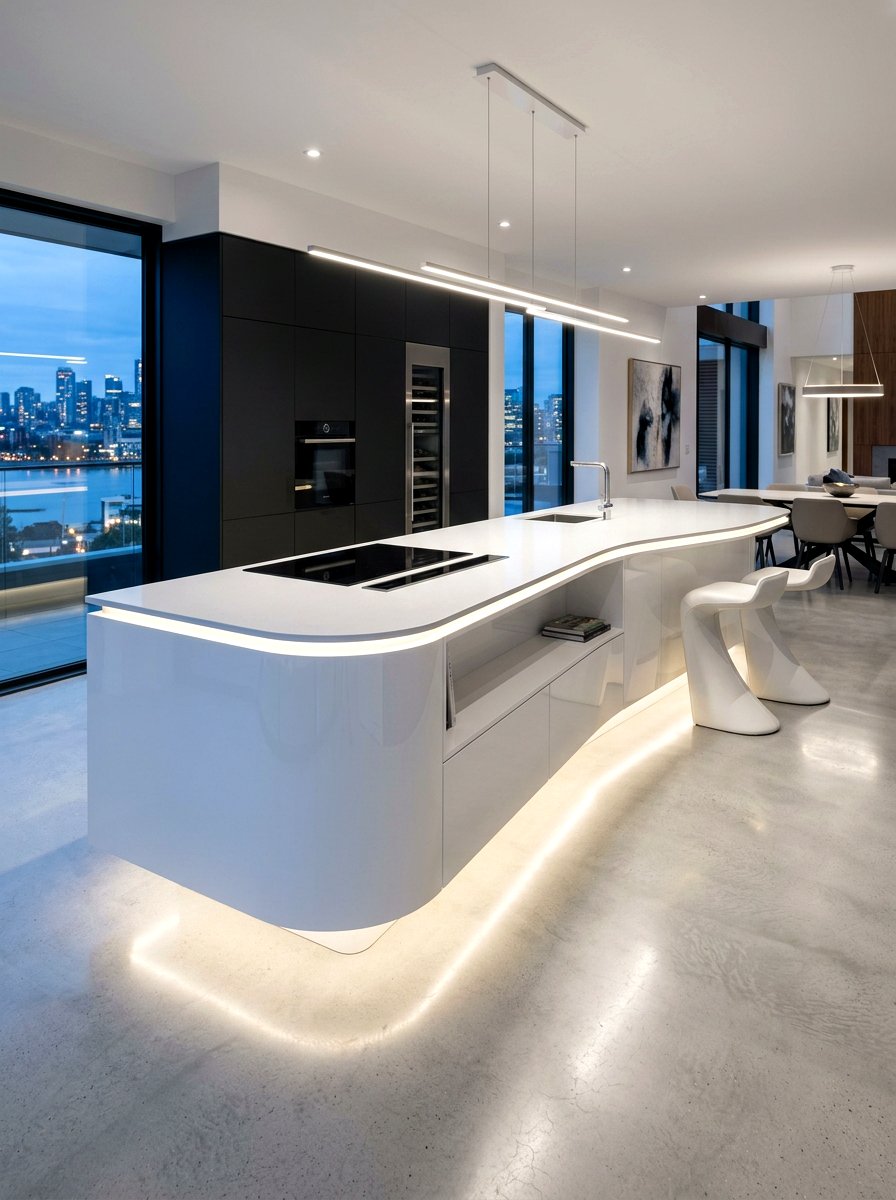 Floating curved kitchen island - 30 curved kitchen island ideas