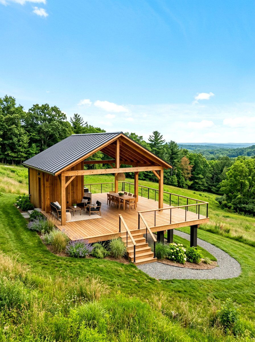 Floating deck pavilion - 30 hexagon pavilion ideas