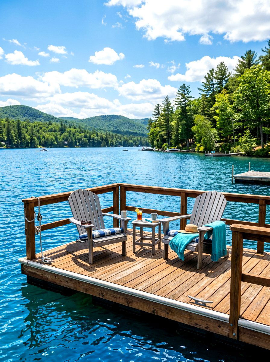 Floating dock seating area - 30 lake cabin decor ideas
