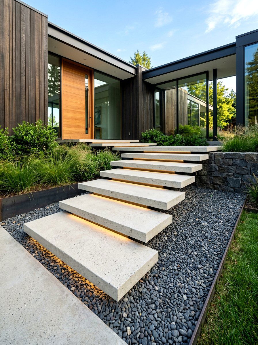 Floating entry steps - 30 modern front entry ideas