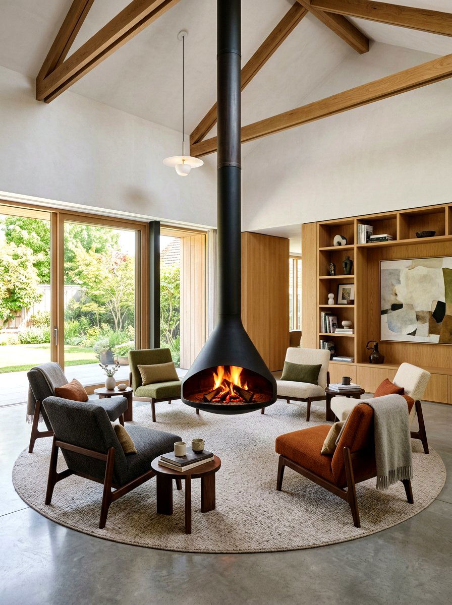Floating fireplace - 30 seventies living room ideas