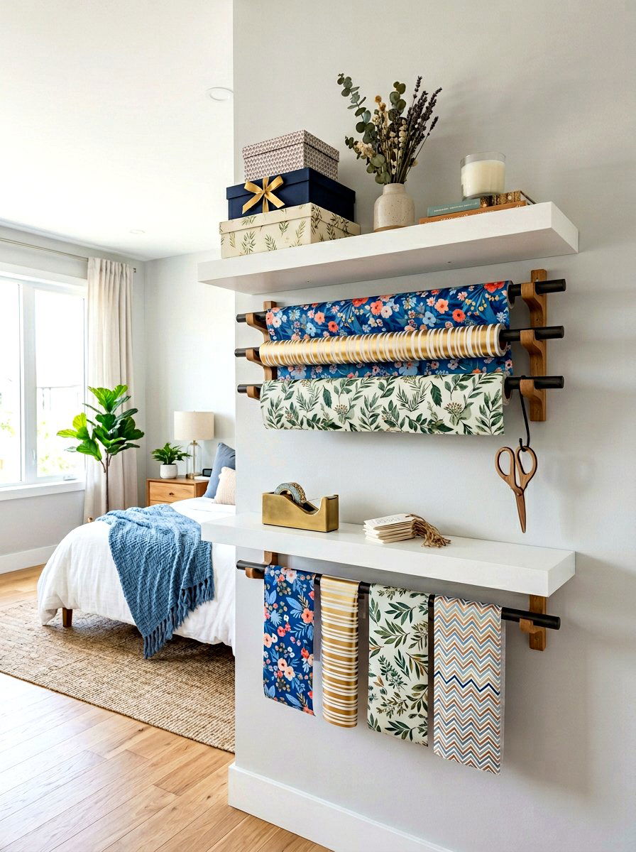 Floating gift wrap shelf - 30 gift wrapping station ideas