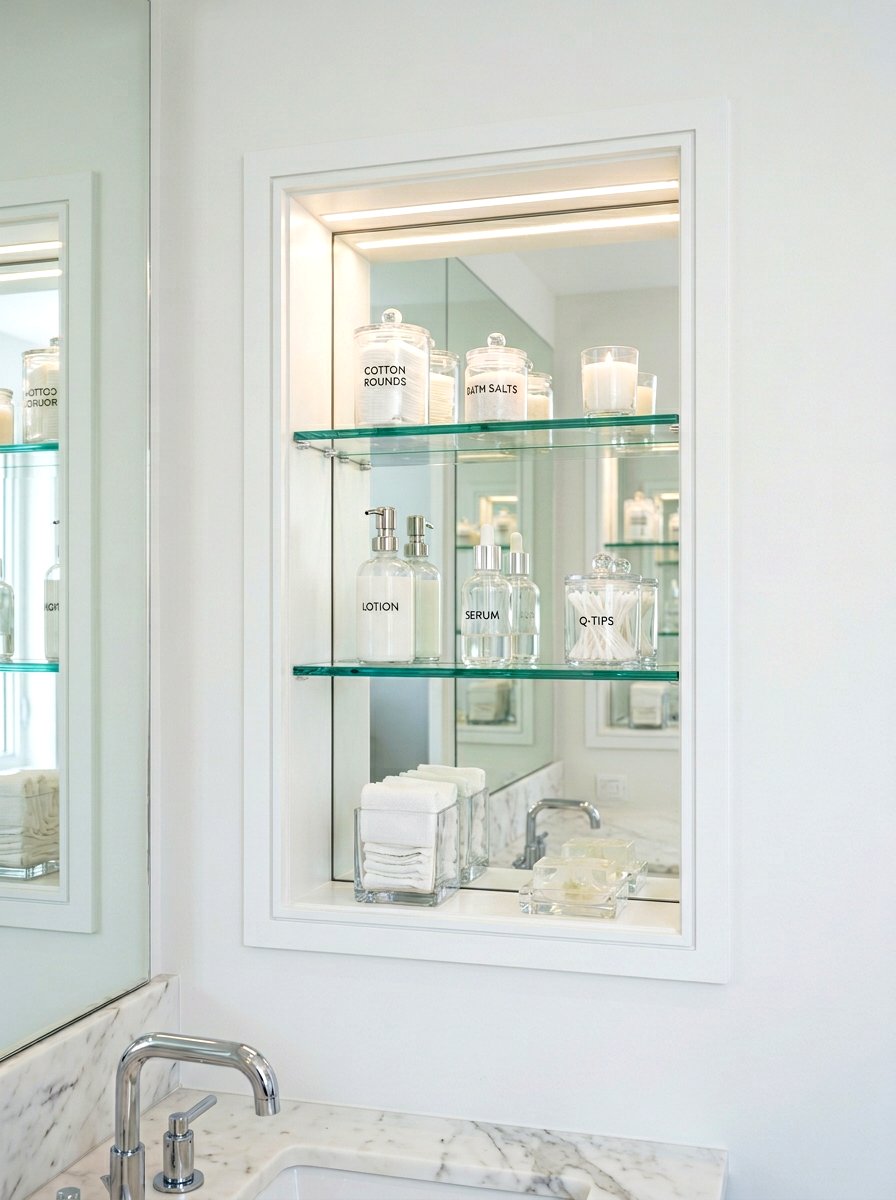 Floating glass shelf niche - 30 recessed medicine niche ideas