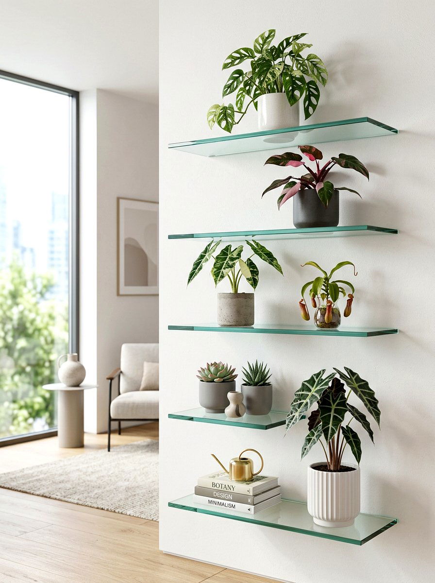 Floating glass shelves - 30 greenhouse shelving ideas