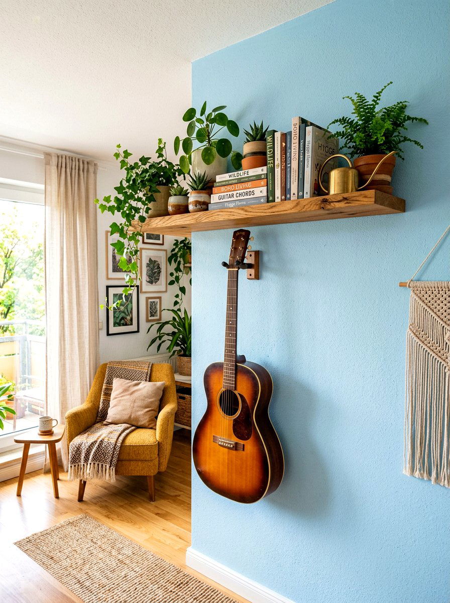 Floating guitar shelf - 30 guitar wall display ideas