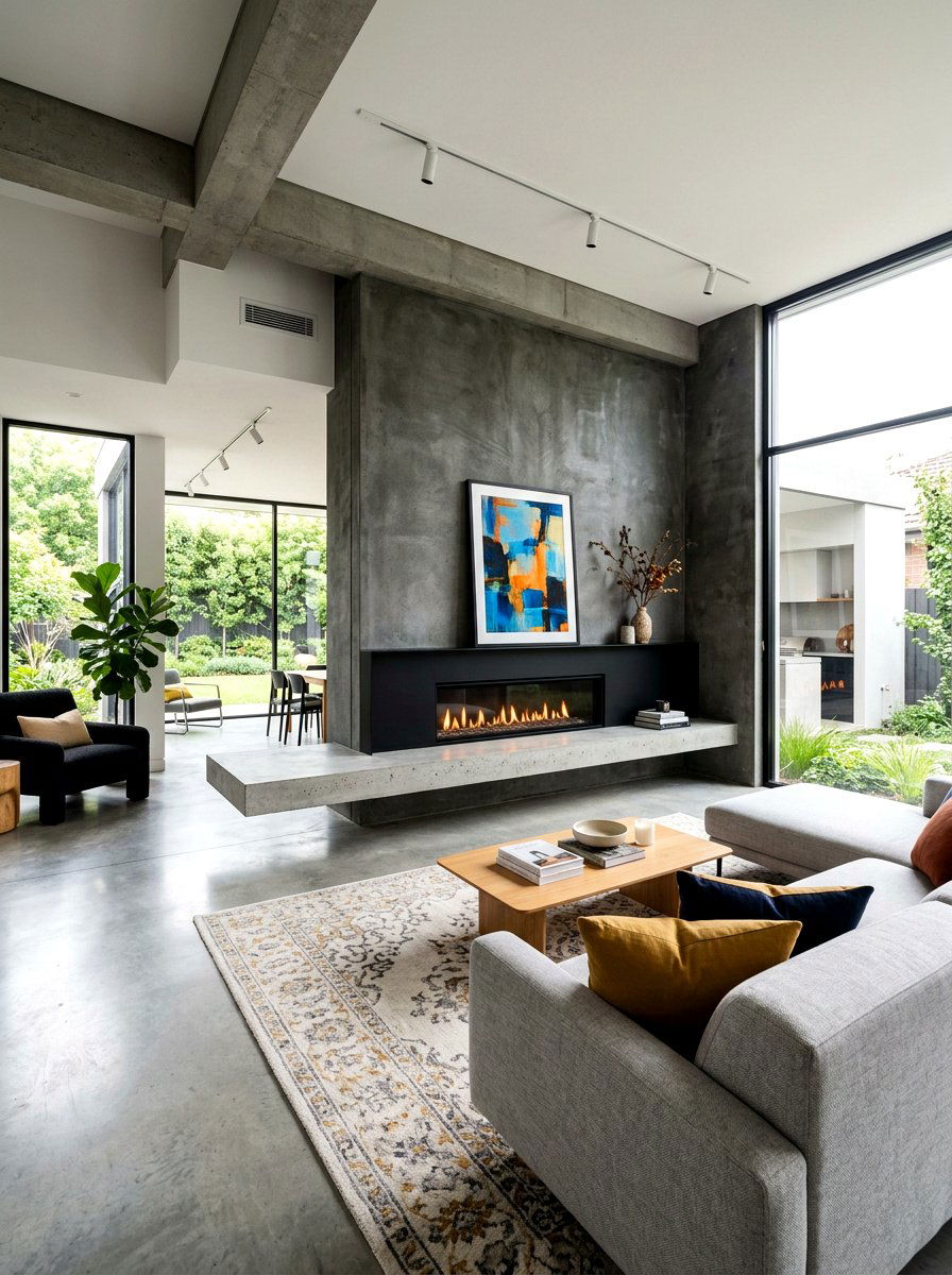 Floating hearth fireplace - 30 living room fireplace ideas